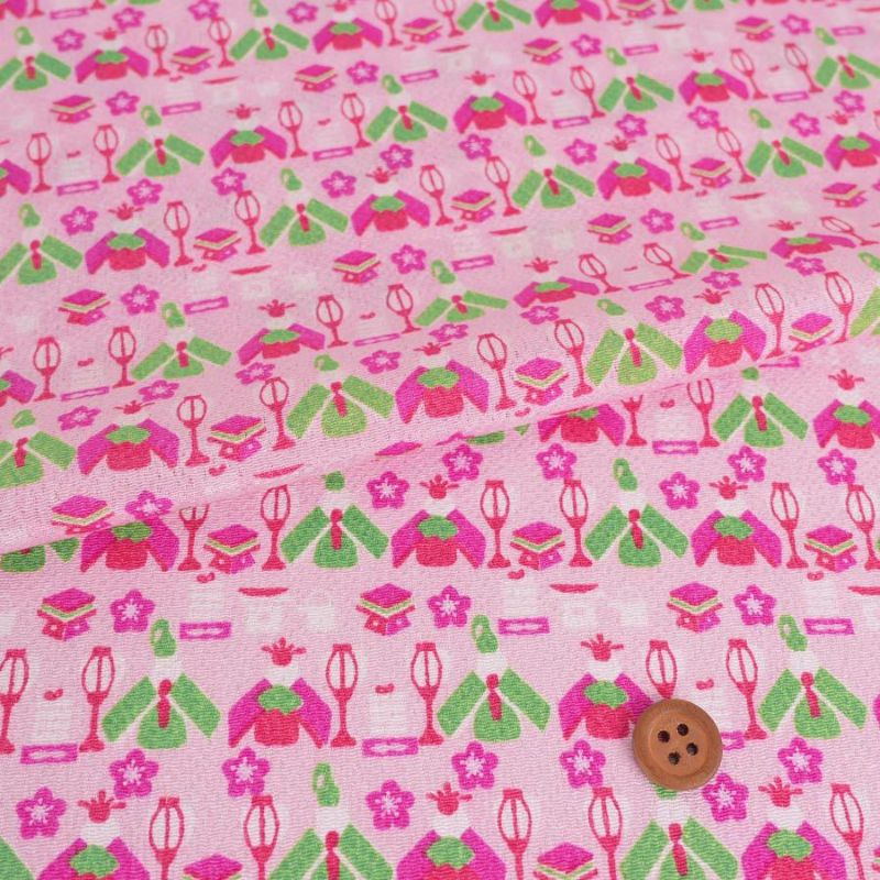 ちりめん生地 ひな人形(ピンク) 10cm単位 切り売り 雛人形柄縮緬布地 レーヨンチリメン オニちりめん 雛祭り模様