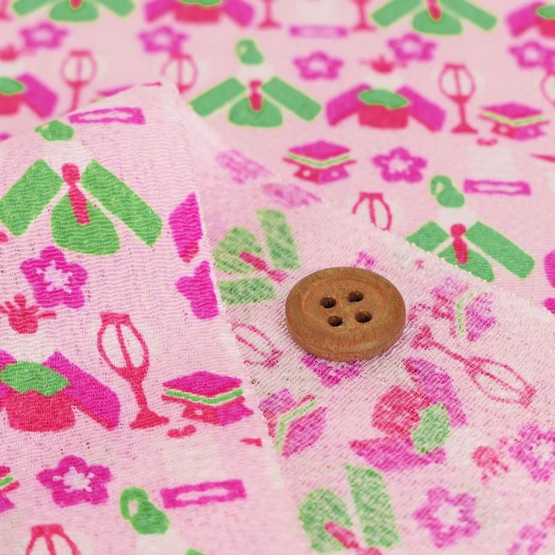 ちりめん生地 ひな人形(ピンク) 10cm単位 切り売り 雛人形柄縮緬布地 レーヨンチリメン オニちりめん 雛祭り模様