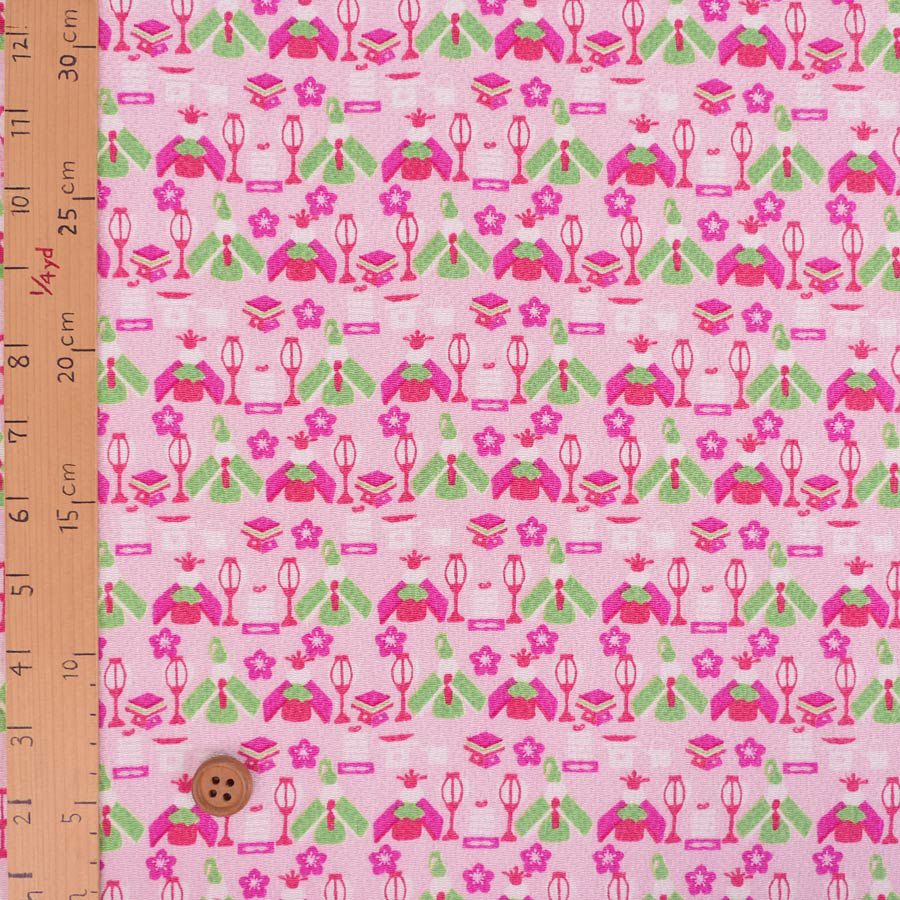 ちりめん生地 ひな人形(ピンク) 10cm単位 切り売り 雛人形柄縮緬布地 レーヨンチリメン オニちりめん 雛祭り模様