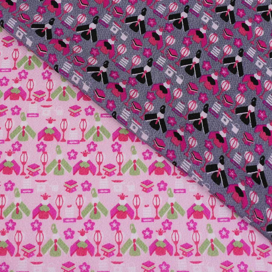 ちりめん生地 ひな人形(ピンク) 10cm単位 切り売り 雛人形柄縮緬布地 レーヨンチリメン オニちりめん 雛祭り模様