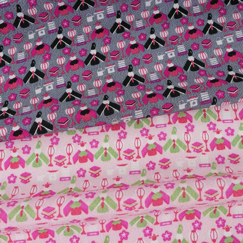 ちりめん生地 ひな人形(ピンク) 10cm単位 切り売り 雛人形柄縮緬布地 レーヨンチリメン オニちりめん 雛祭り模様