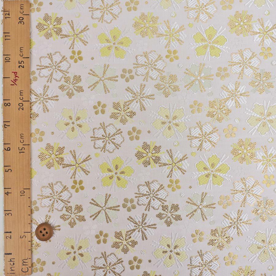 金襴生地(金らん) 花の結晶(白) 10cm単位 切り売り きんらん京都西陣織物 白地 桜柄 モダン花柄 雛人形衣装生地