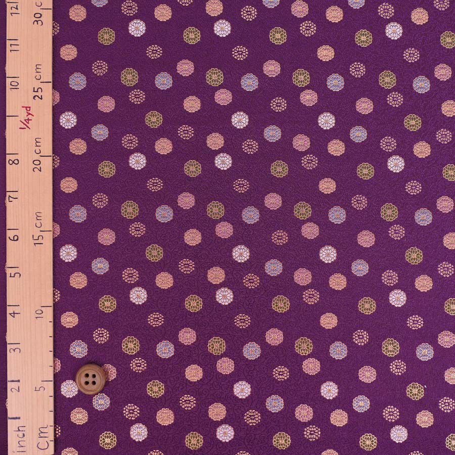 金襴生地(金らん) 丸い小菊の花(深紫) 10cm単位 切り売り 京都西陣織物 きんらん 古代紫 パープル 小紋柄 木目込み人形布
