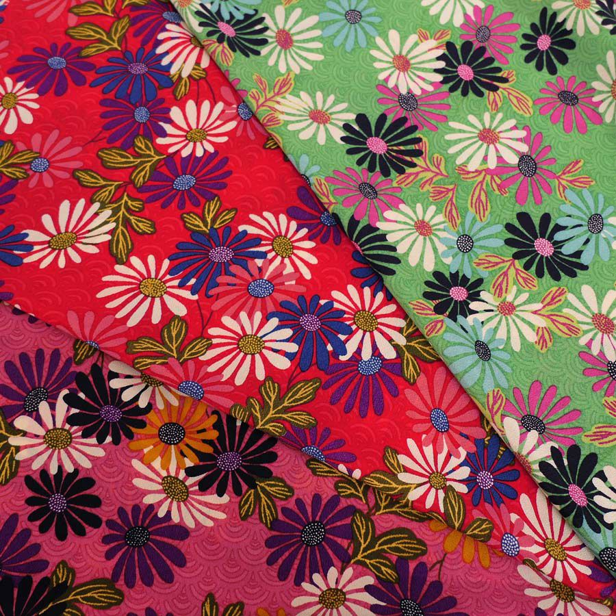 一越ちりめん生地 青海波に菊(緑) 10cm単位 切り売り ひとこしちりめん布地 縮緬チリメン 和モダン菊柄 おしゃれ花柄