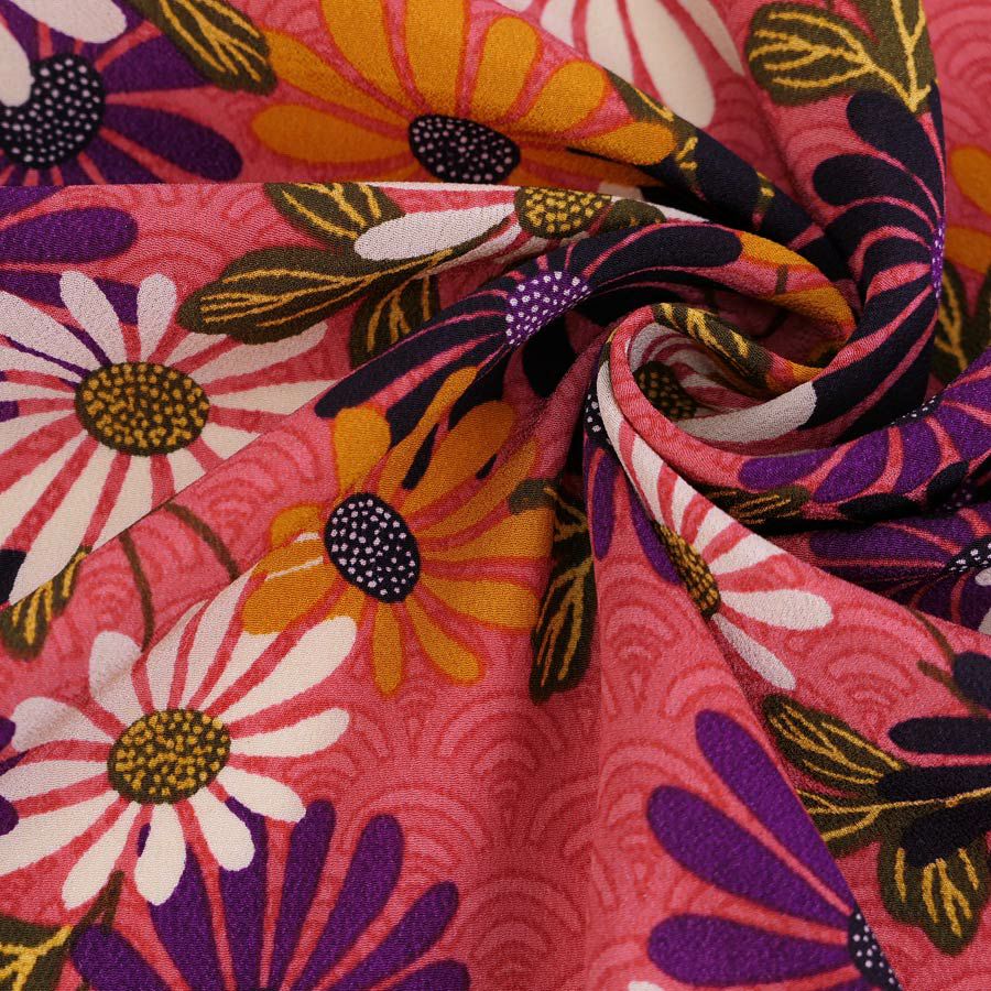 一越ちりめん生地 青海波に菊(ピンク) 10cm単位 切り売り ひとこしちりめん布地 縮緬チリメンモダン花柄 おしゃれ和風