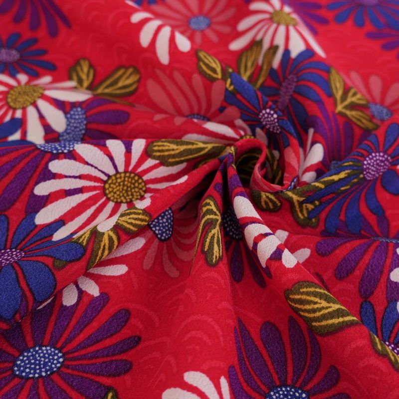 一越ちりめん生地 青海波に菊(赤) 10cm単位 切り売り ひとこしちりめん布地 縮緬チリメンモダン和風柄 花柄 おしゃれ