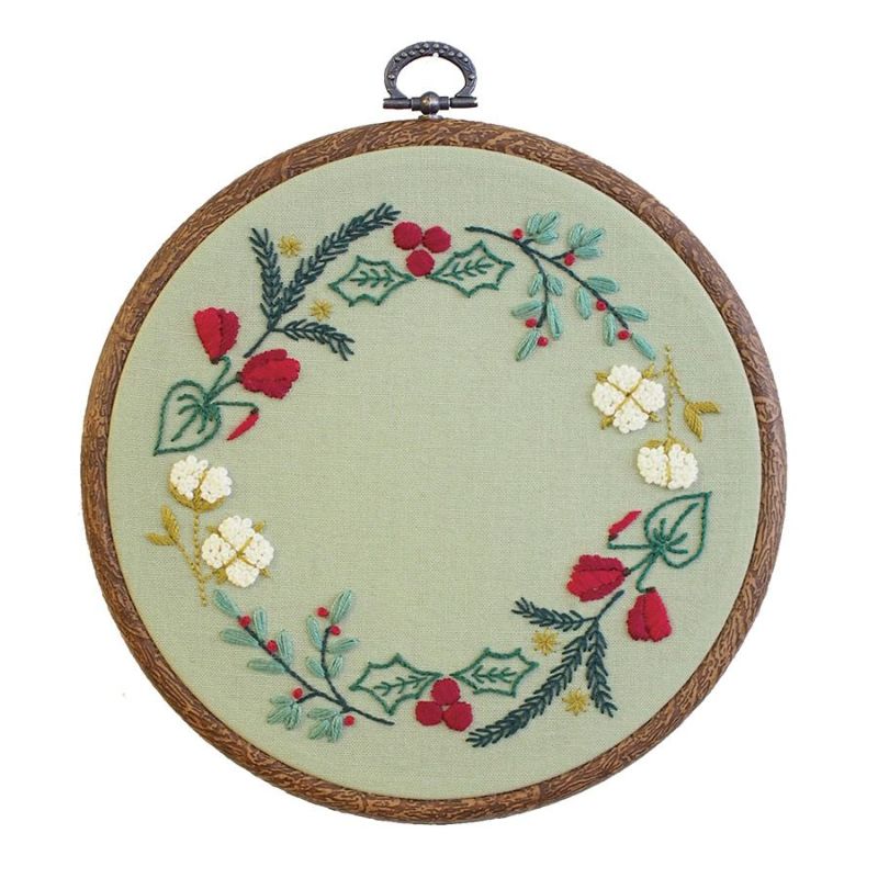フランス刺しゅうキット GARDEN PARTY コットンのリース(フープ付) ガーデンパーティーボタニカルのリース オリムパス クリスマス