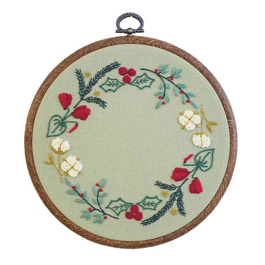 フランス刺しゅうキット GARDEN PARTY コットンのリース(フープ付) ガーデンパーティーボタニカルのリース オリムパス クリスマス