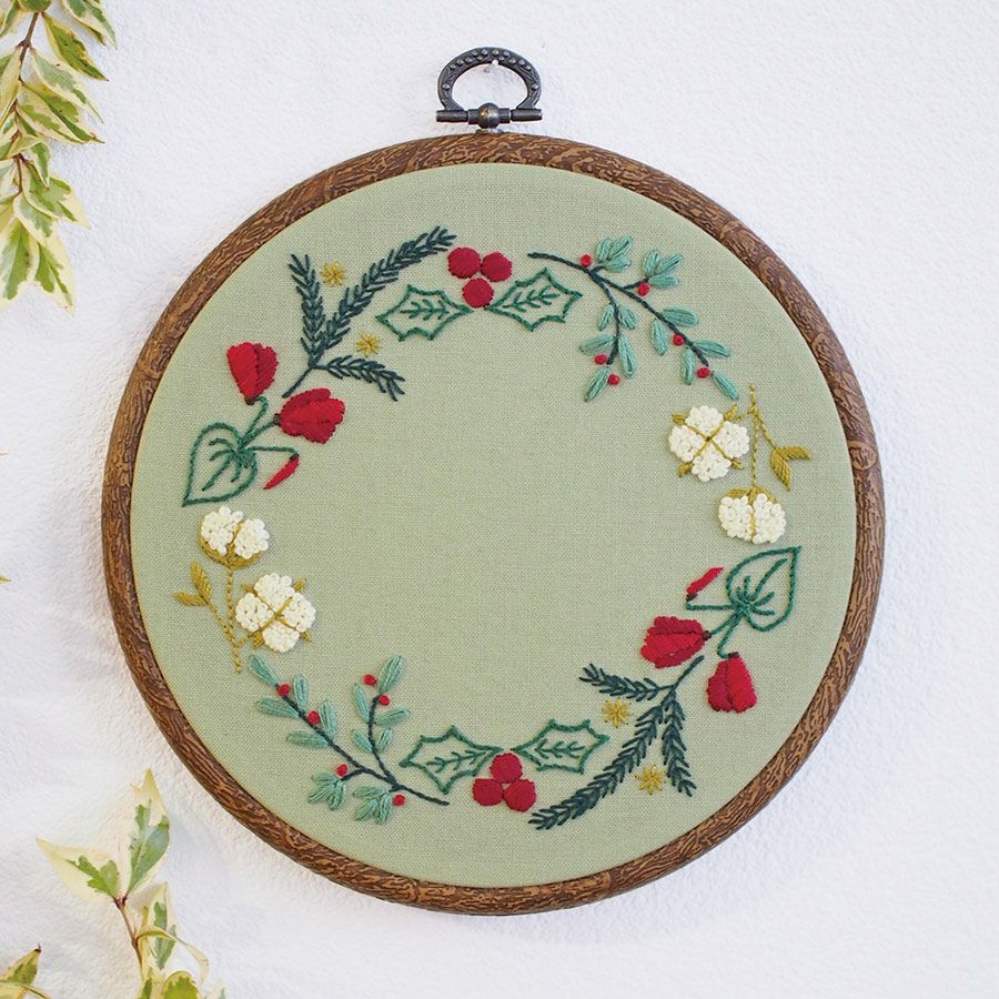 フランス刺しゅうキット GARDEN PARTY コットンのリース(フープ付) ガーデンパーティーボタニカルのリース オリムパス クリスマス