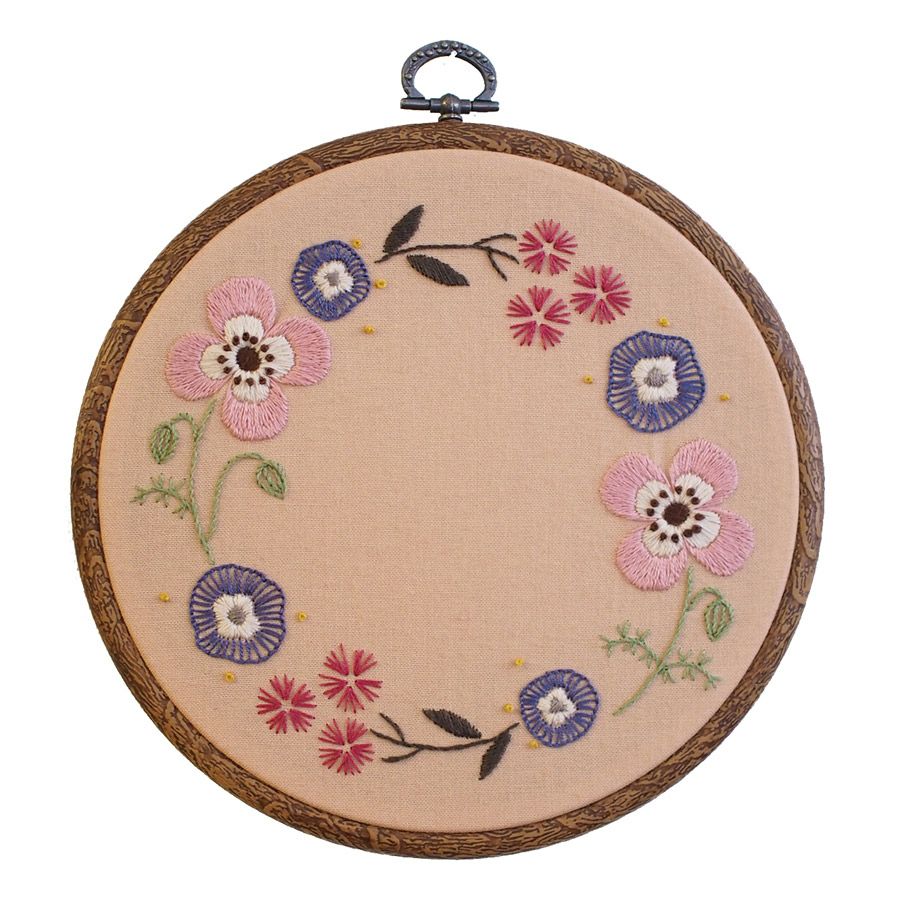 フランス刺しゅうキット GARDEN PARTY アネモネのリース(フープ付) ししゅうキット かわいい柄 ボタニカルのリース オリムパス製絲