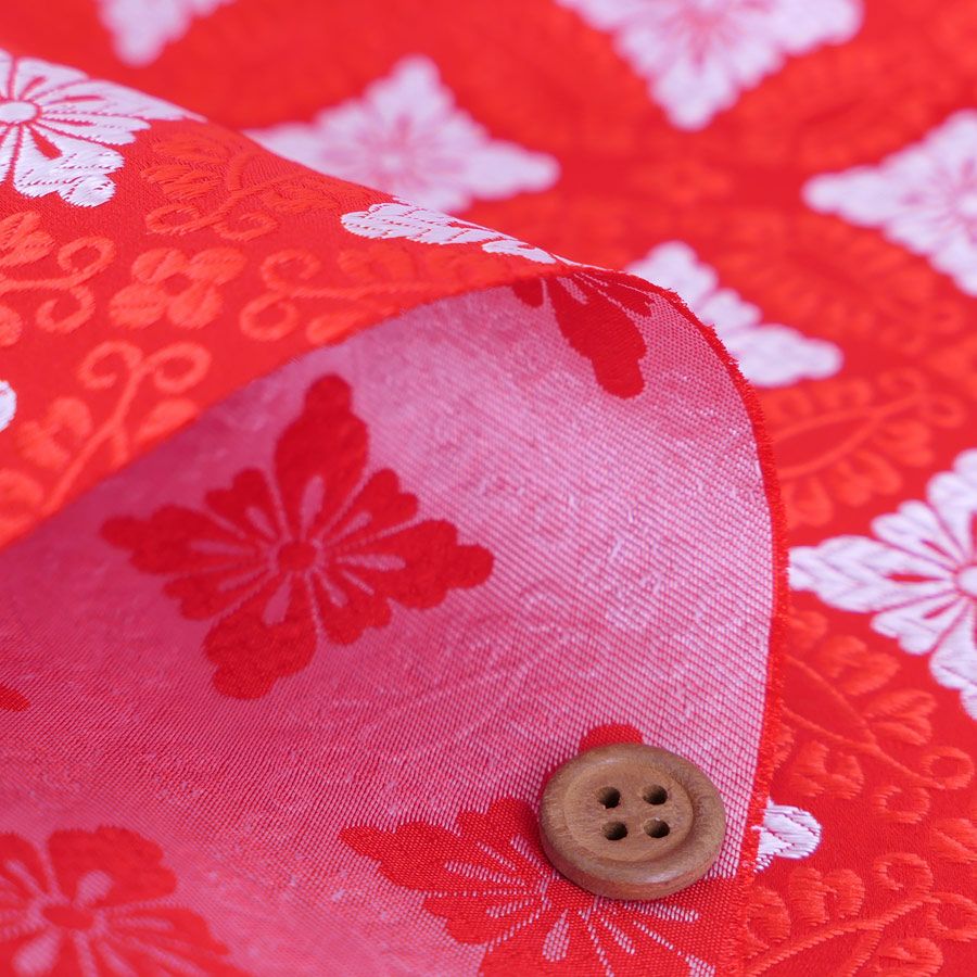 金襴生地(金らん) 小葵文 (赤) 10cm単位 切り売り 西陣織きんらん京都製 有職文様 伝統的模様 平安時代 十二単柄