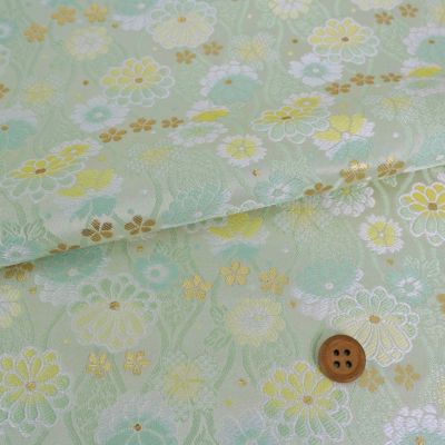 金襴生地(金らん) たてわくに菊桜(ミント/レモン) 10cm単位 切り売り