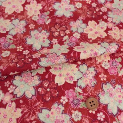 ポリジャガードちりめん生地 さくら(赤)10cm単位 切り売り