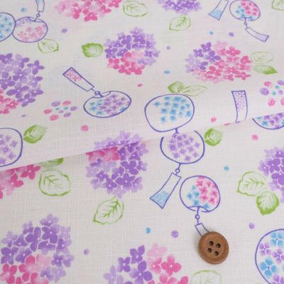 コットン生地 あじさいと風鈴(白) 10cm単位 切り売り