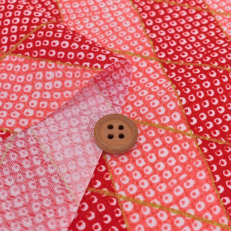ちりめん生地 二色しぼり(赤) 10cm単位 切り売り 鹿の子絞り柄 かのこ柄 かの子模様 おにちりめん 手芸用チリメン