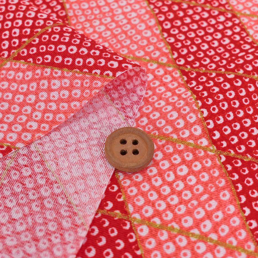 ちりめん生地 二色しぼり(赤) 10cm単位 切り売り 鹿の子絞り柄 かのこ柄 かの子模様 おにちりめん 手芸用チリメン