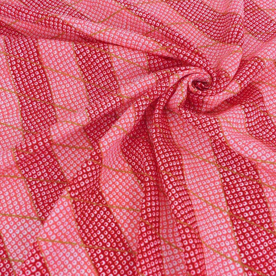 ちりめん生地 二色しぼり(赤) 10cm単位 切り売り 鹿の子絞り柄 かのこ柄 かの子模様 おにちりめん 手芸用チリメン