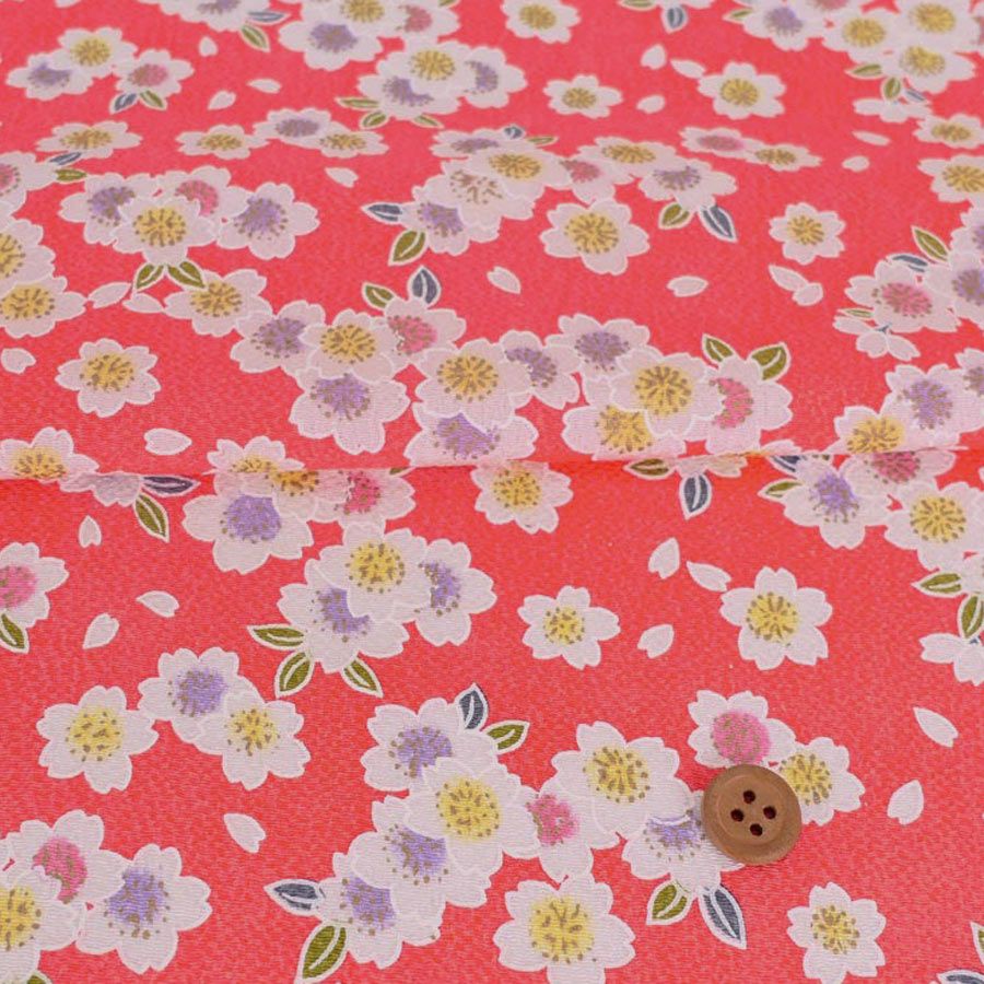 ちりめん生地 白桜(薄赤) 10cm単位 切り売り 縮緬細工用レーヨンチリメン 手芸用ちりめん 桜柄 さくら模様