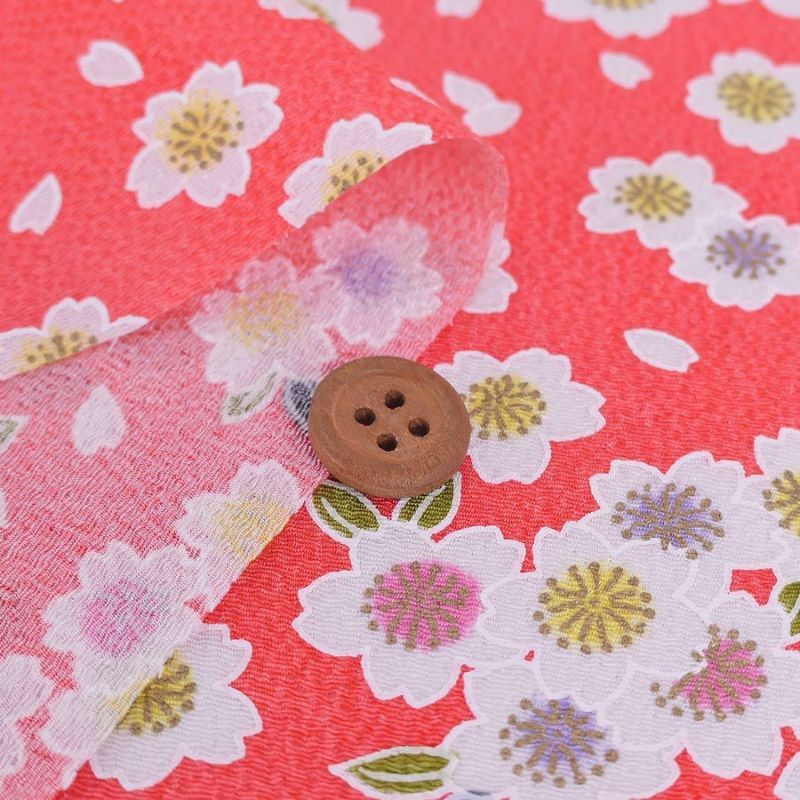 ちりめん生地 白桜(薄赤) 10cm単位 切り売り 縮緬細工用レーヨンチリメン 手芸用ちりめん 桜柄 さくら模様