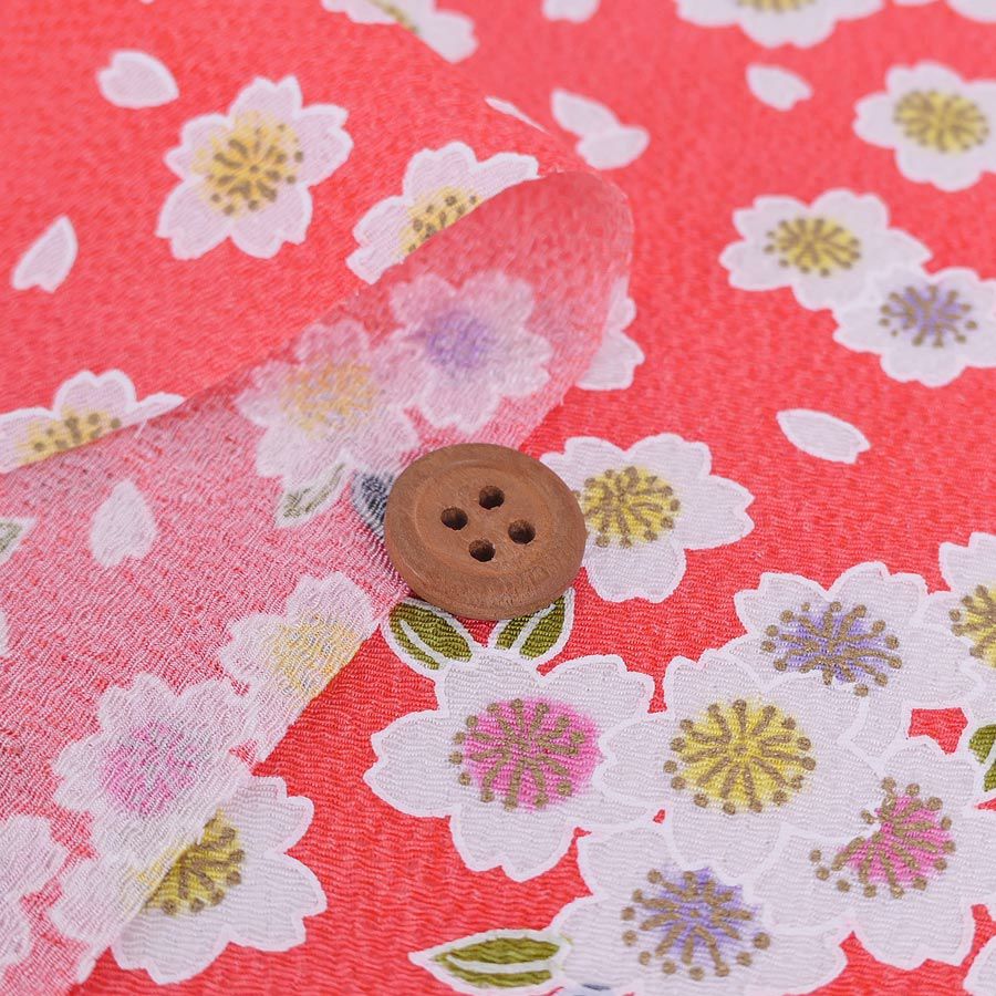 ちりめん生地 白桜(薄赤) 10cm単位 切り売り 縮緬細工用レーヨンチリメン 手芸用ちりめん 桜柄 さくら模様