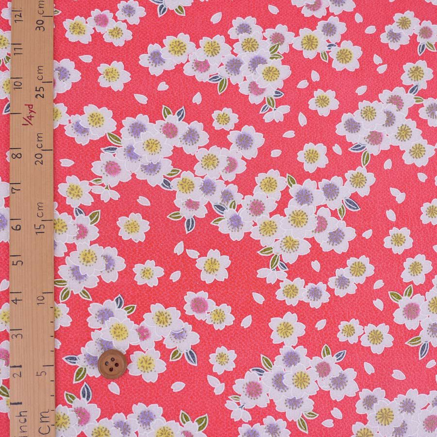 ちりめん生地 白桜(薄赤) 10cm単位 切り売り 縮緬細工用レーヨンチリメン 手芸用ちりめん 桜柄 さくら模様