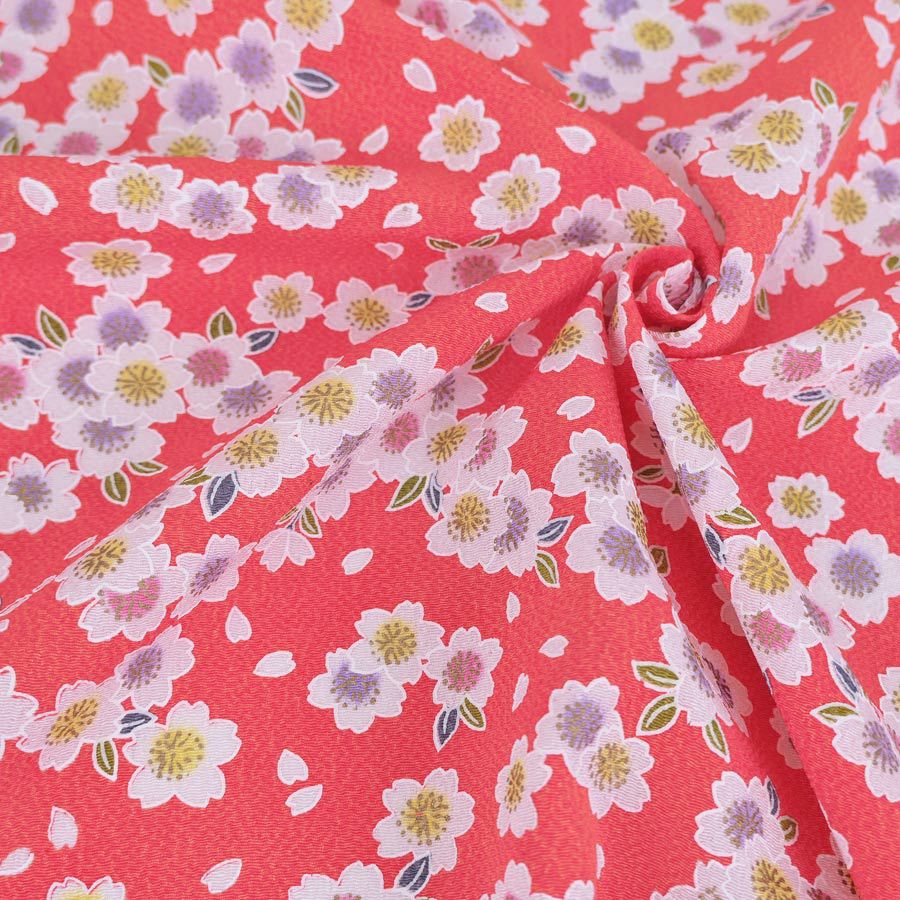 ちりめん生地 白桜(薄赤) 10cm単位 切り売り 縮緬細工用レーヨンチリメン 手芸用ちりめん 桜柄 さくら模様