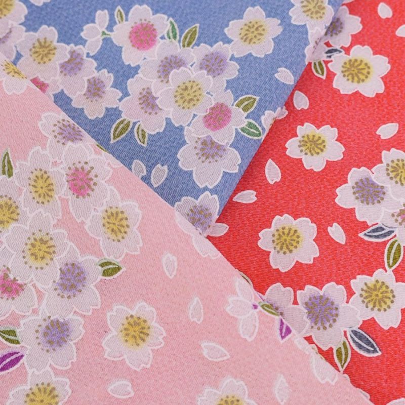 ちりめん生地 白桜(ブルー) 10cm単位 切り売り ちりめん細工向き鬼縮緬 オニチリメン 手芸用 ブルー地桜柄