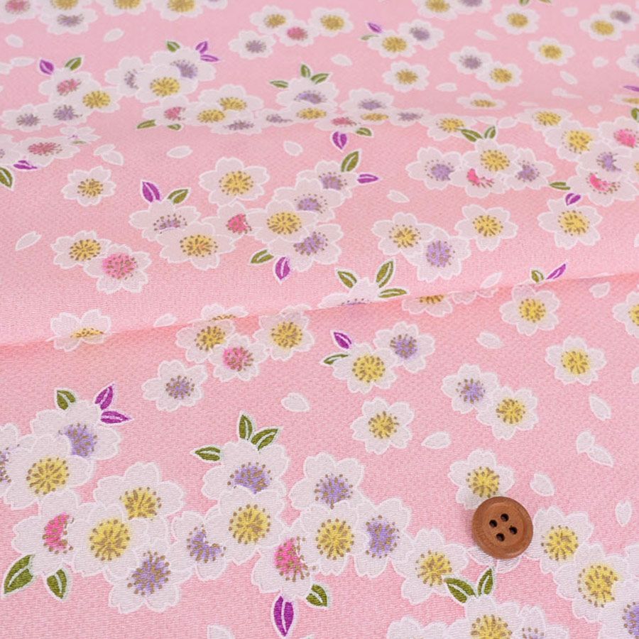 ちりめん生地 白桜(ピンク) 10cm単位 切り売り 可愛い手芸用チリメン レーヨンおにちりめん 縮緬細工生地桜柄