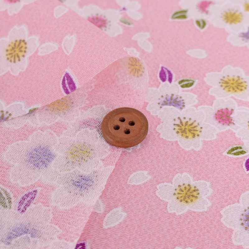 ちりめん生地 白桜(ピンク) 10cm単位 切り売り 可愛い手芸用チリメン レーヨンおにちりめん 縮緬細工生地桜柄