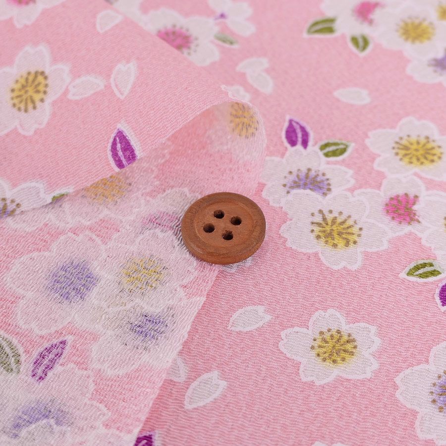 ちりめん生地 白桜(ピンク) 10cm単位 切り売り 可愛い手芸用チリメン レーヨンおにちりめん 縮緬細工生地桜柄