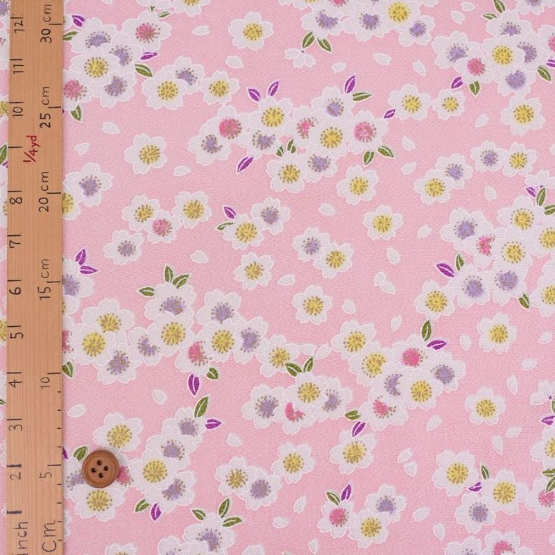 ちりめん生地 白桜(ピンク) 10cm単位 切り売り 可愛い手芸用チリメン レーヨンおにちりめん 縮緬細工生地桜柄