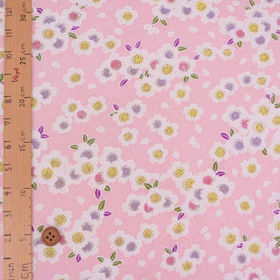 ちりめん生地 白桜(ピンク) 10cm単位 切り売り 可愛い手芸用チリメン レーヨンおにちりめん 縮緬細工生地桜柄