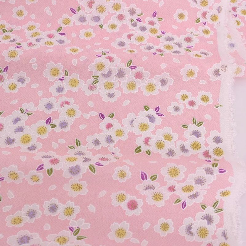 ちりめん生地 白桜(ピンク) 10cm単位 切り売り 可愛い手芸用チリメン レーヨンおにちりめん 縮緬細工生地桜柄