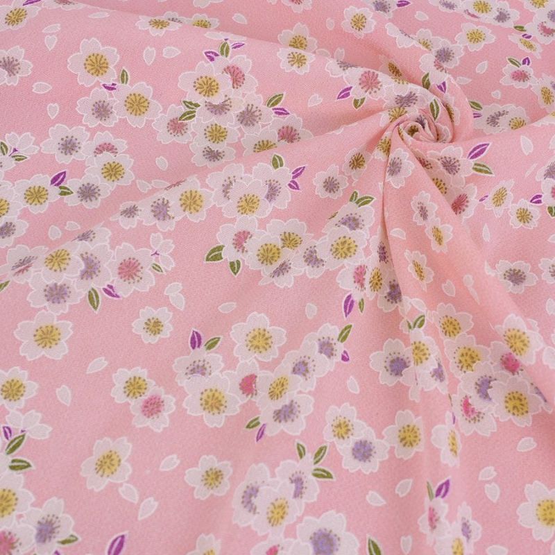 ちりめん生地 白桜(ピンク) 10cm単位 切り売り 可愛い手芸用チリメン レーヨンおにちりめん 縮緬細工生地桜柄