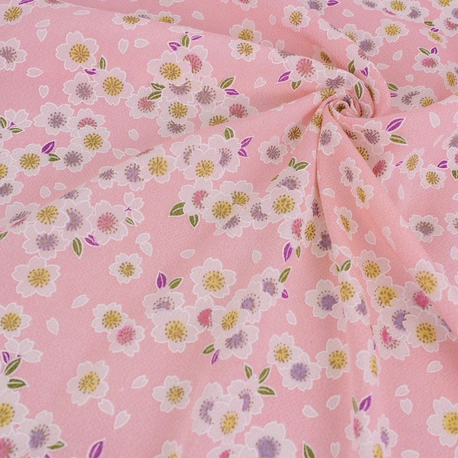 ちりめん生地 白桜(ピンク) 10cm単位 切り売り 可愛い手芸用チリメン レーヨンおにちりめん 縮緬細工生地桜柄