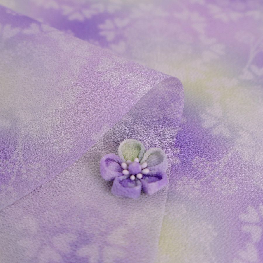 つゆつき・一越ちりめん オルレアレースぼかし(紫霄/ししょう) 10cm単位 切り売り ボカシひとこしちりめん 縮緬暈しグラデーションパープルボカシ