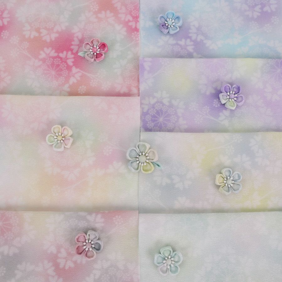 一越ちりめん生地 つゆつき・オルレアレースぼかし7色セット 約32×25cm つまみ細工用ぼかし柄ひとこしちりめん ハギレセット 端切れ布