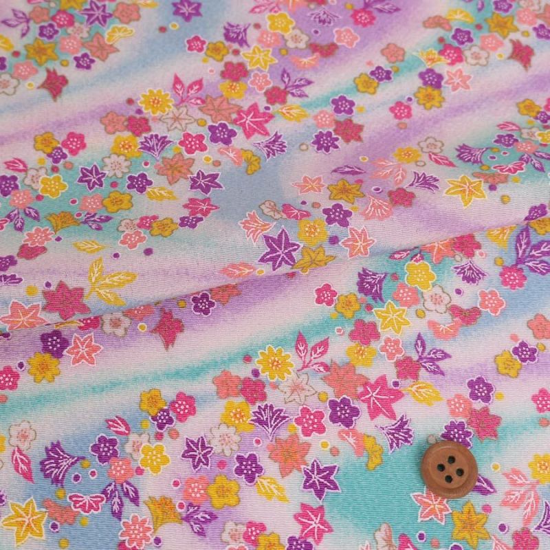 ちりめん生地 吹寄せパステル調(グリーン/薄紫) 10cm単位 切り売り 縮緬細工布地 レーヨンチリメン 吹き寄せ柄 可愛い伝統模様