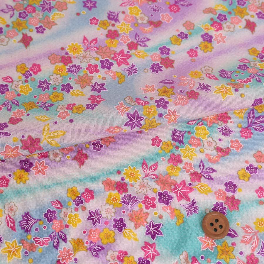 ちりめん生地 吹寄せパステル調(グリーン/薄紫) 10cm単位 切り売り 縮緬細工布地 レーヨンチリメン 吹き寄せ柄 可愛い伝統模様