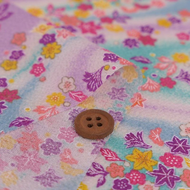 ちりめん生地 吹寄せパステル調(グリーン/薄紫) 10cm単位 切り売り 縮緬細工布地 レーヨンチリメン 吹き寄せ柄 可愛い伝統模様