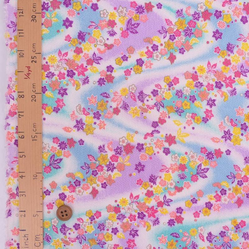 ちりめん生地 吹寄せパステル調(グリーン/薄紫) 10cm単位 切り売り 縮緬細工布地 レーヨンチリメン 吹き寄せ柄 可愛い伝統模様