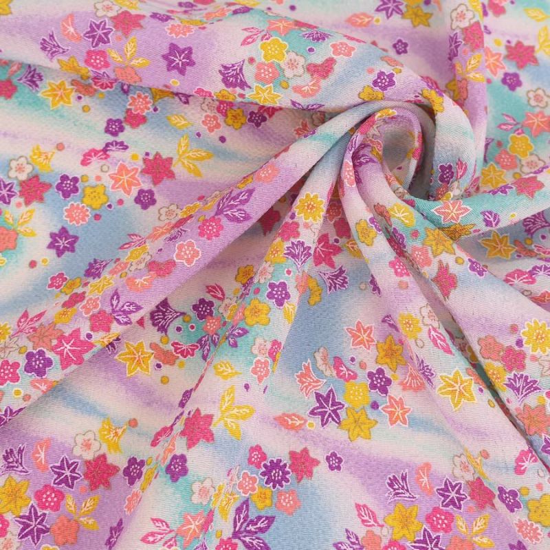 ちりめん生地 吹寄せパステル調(グリーン/薄紫) 10cm単位 切り売り 縮緬細工布地 レーヨンチリメン 吹き寄せ柄 可愛い伝統模様