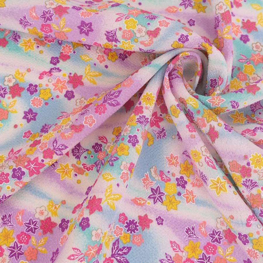 ちりめん生地 吹寄せパステル調(グリーン/薄紫) 10cm単位 切り売り 縮緬細工布地 レーヨンチリメン 吹き寄せ柄 可愛い伝統模様