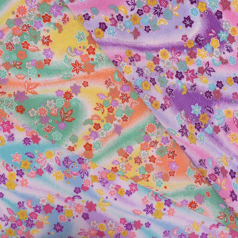 ちりめん生地 吹寄せパステル調(グリーン/薄紫) 10cm単位 切り売り 縮緬細工布地 レーヨンチリメン 吹き寄せ柄 可愛い伝統模様