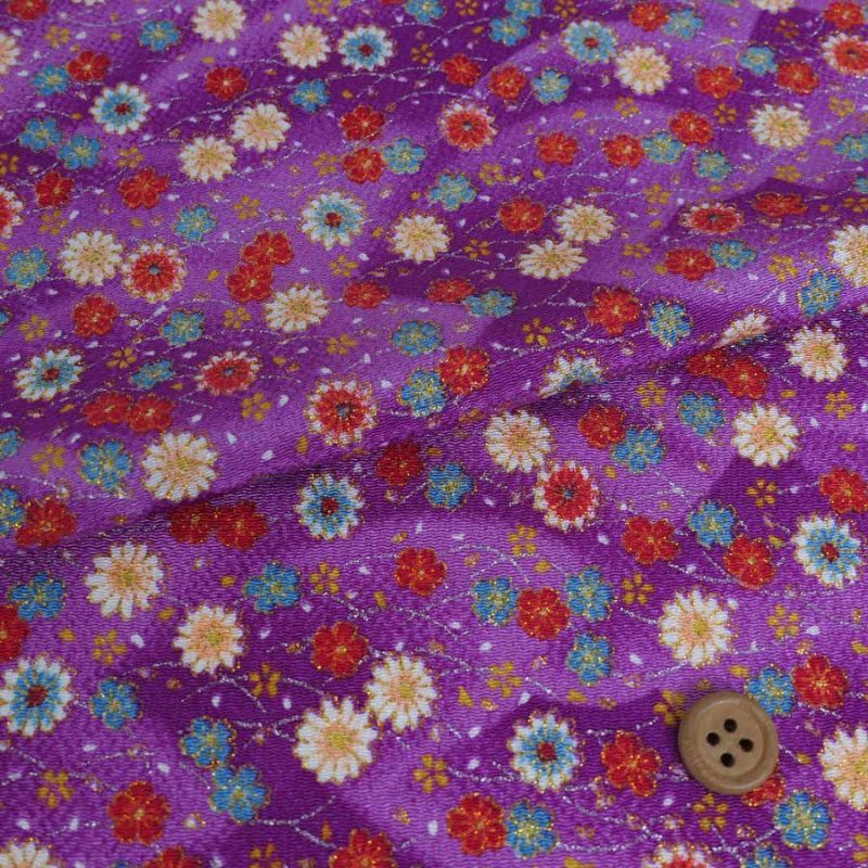 ちりめん生地 露芝に小菊(紫) 10cm単位 切り売り ちりめん細工生地 レーヨン縮緬 手芸用チリメン 小花柄 パープル
