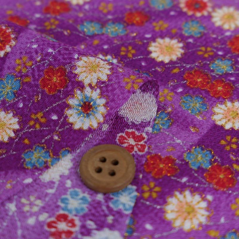 ちりめん生地 露芝に小菊(紫) 10cm単位 切り売り ちりめん細工生地 レーヨン縮緬 手芸用チリメン 小花柄 パープル