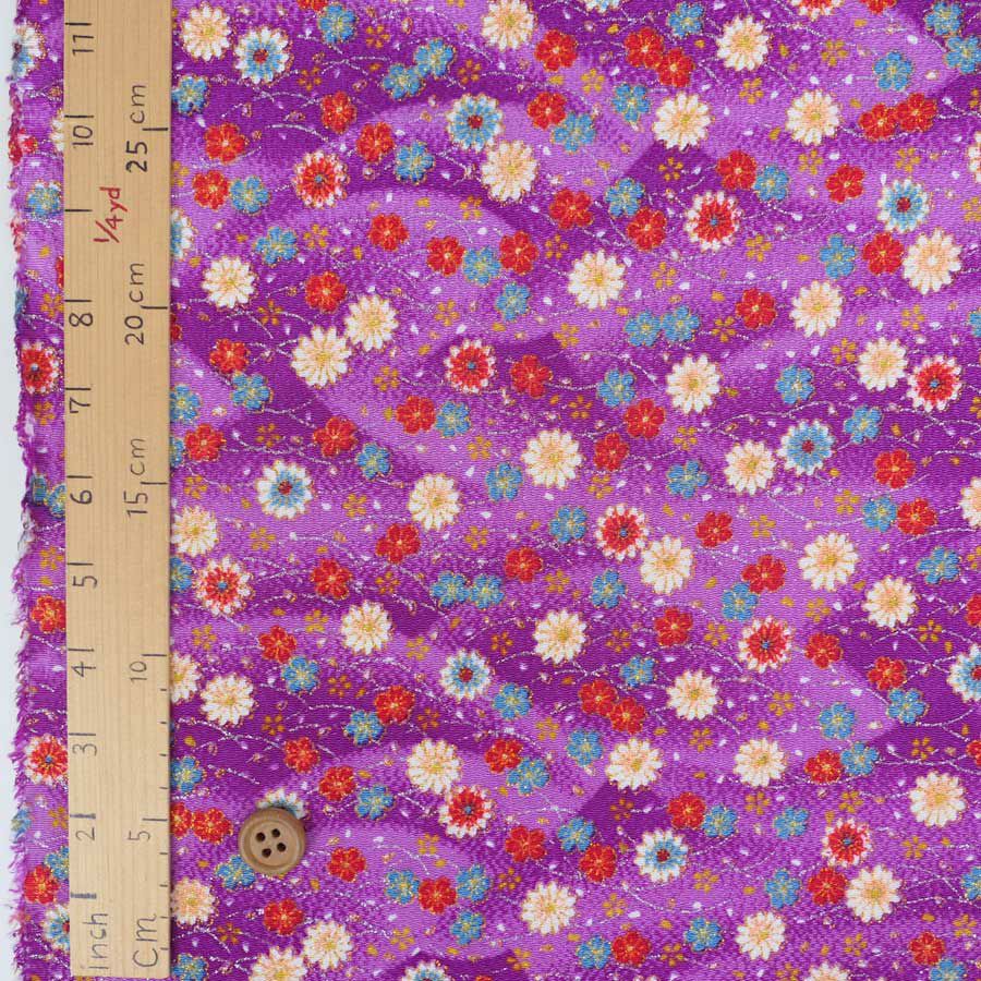 ちりめん生地 露芝に小菊(紫) 10cm単位 切り売り ちりめん細工生地 レーヨン縮緬 手芸用チリメン 小花柄 パープル