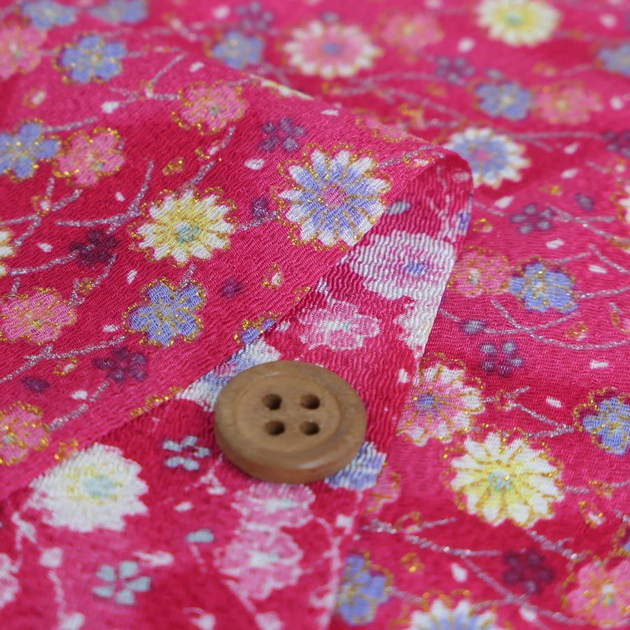 ちりめん生地 露芝に小菊(紅桃色) 10cm単位 切り売り ちりめん細工レーヨンチリメン布地 手芸用縮緬 小菊模様 紅色