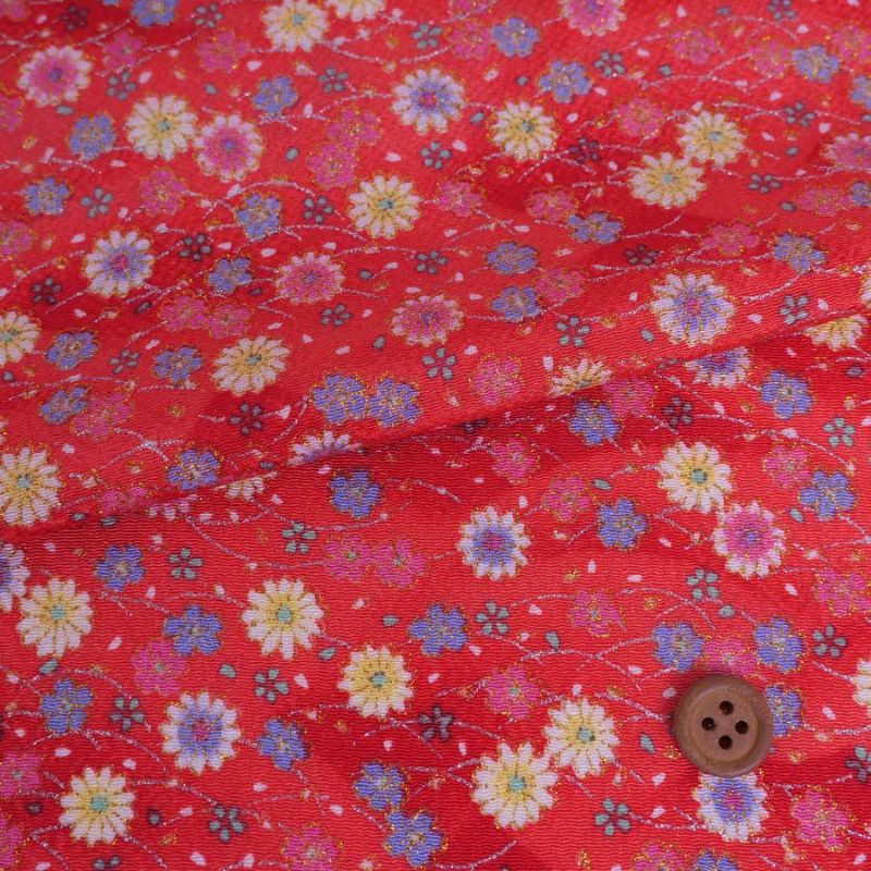 ちりめん生地 露芝に小菊(赤) 10cm単位 切り売り 小花柄レーヨンチリメン 縮緬細工 手芸用布地 和風伝統柄 小菊