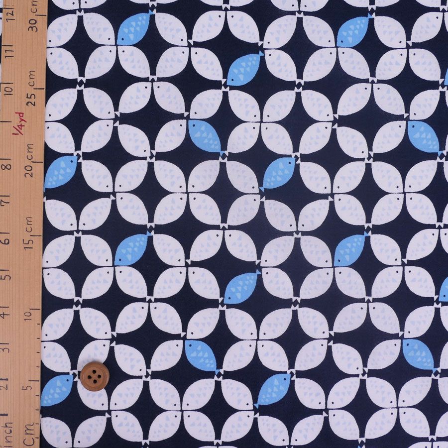 コットン生地 おさかな七宝(濃紺) 10cm単位 切り売り 男性シャツ地 男の子甚平浴衣布地 SEVENBERRY Kids Fes魚柄